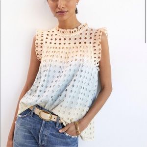 Anthropologie Ruffled Eyelet Tank Ollari